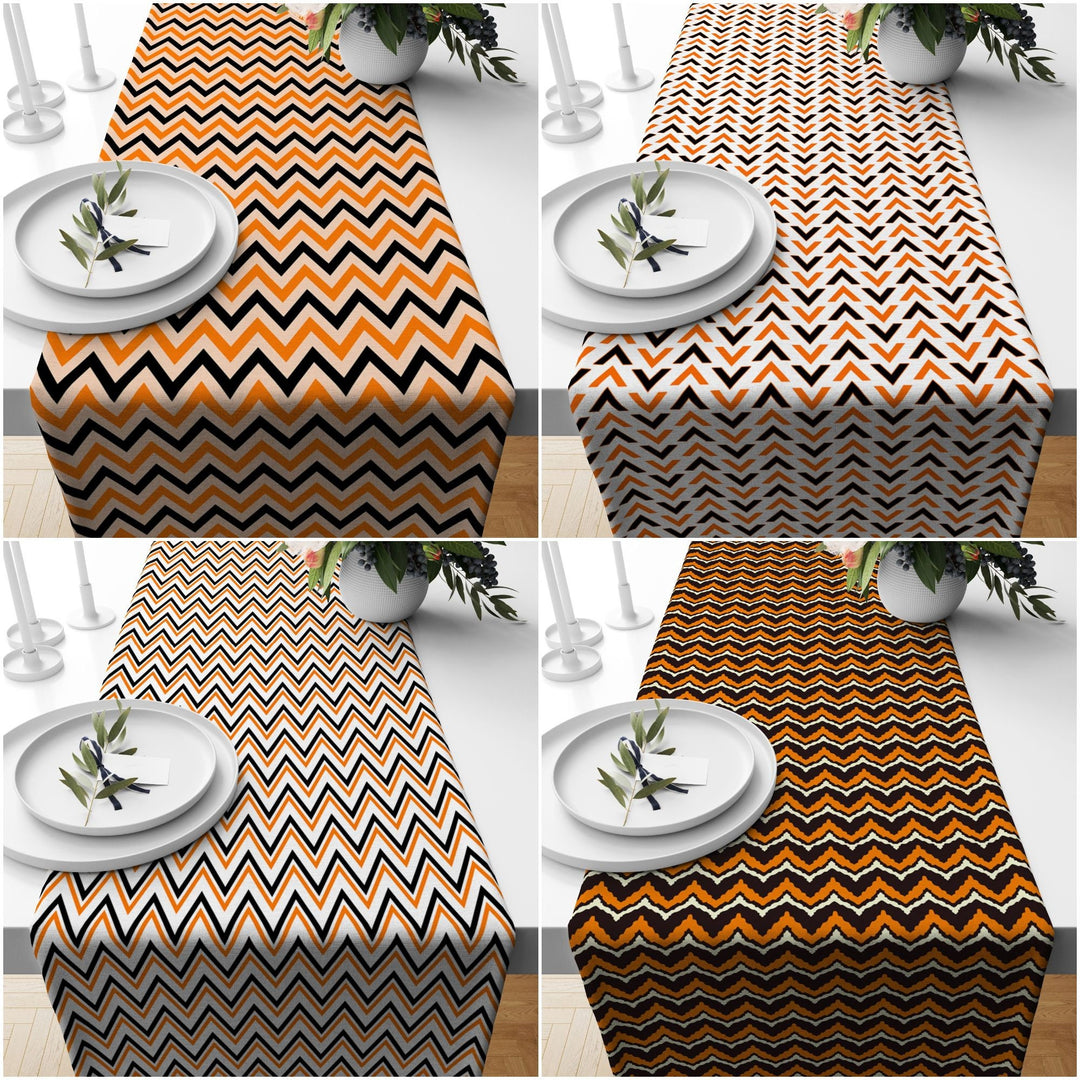 Fall Trend Table Runner|Zigzag Fall Colors Tablecloth|Geometric Autumn Table Decor|Farmhouse Style Tabletop|Housewarming Autumn Home Decor