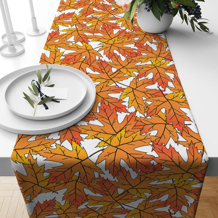 Fall Trend Table Runner|Flower Drawing Tablecloth|Dry Leaf Print Table Decor|Farmhouse Style Striped Tabletop|Housewarming Fall Home Decor