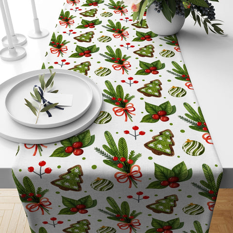 Christmas Table Runner|Winter Trend Tablecloth|Snowman and Red Berries Home Decor|Bird and Squirrel Print Runner|Farmhouse Xmas Tabletop