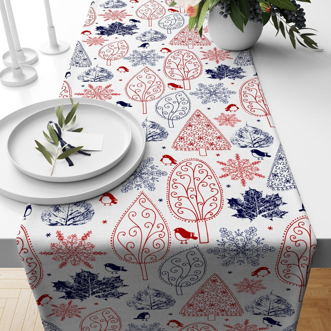 Christmas Table Runner|Winter Trend Tablecloth|Merry Xmas and Ho Ho Print Home Decor|Xmas Tree and Deer Runner|Farmhouse Winter Tabletop