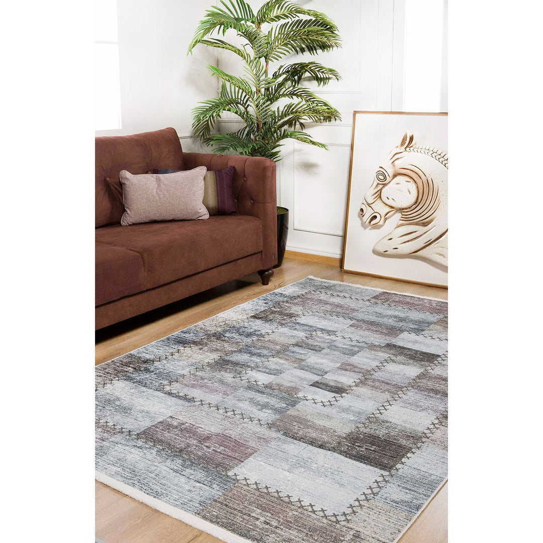 Patchwork Style Rug|Machine-Washable Non-Slip Rug|Abstract Beige Gray Washable Carpet|Decorative Area Rug|Multi-Purpose Anti-Slip Carpet