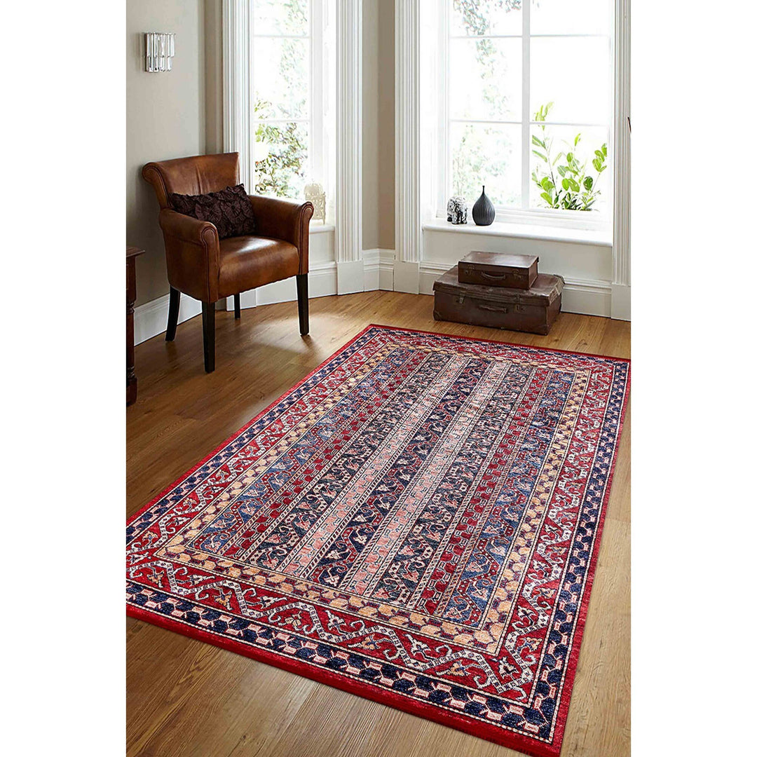 Turkish Kilim Rug|Rustic Pattern Machine-Washable Non-Slip Rug|Ethnic Design Washable Carpet|Traditional Multi-Purpose Anti-Slip Carpet