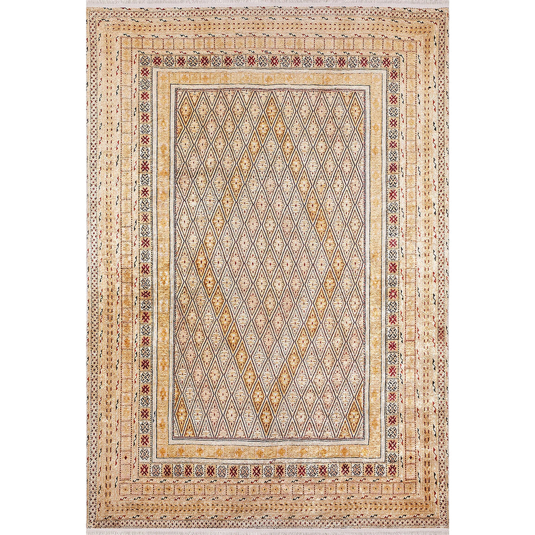 Ethnic Design Rug|Machine-Washable Carpet|Beige Color Turkish Kilim Pattern Non-Slip Rug|Traditional Style Multi-Purpose Anti-Slip Carpet