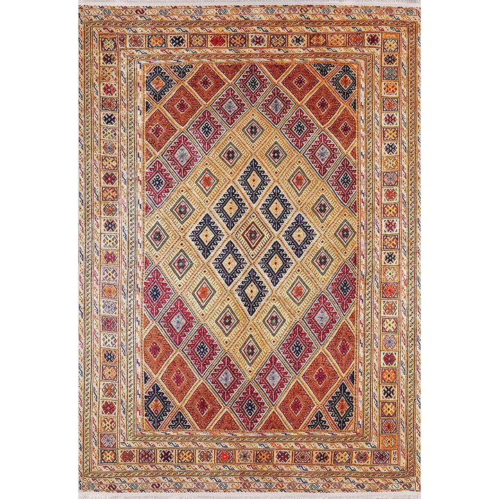 Ethnic Design Rug|Machine-Washable Carpet|Beige Color Turkish Kilim Pattern Non-Slip Rug|Farmhouse Style Multi-Purpose Anti-Slip Carpet