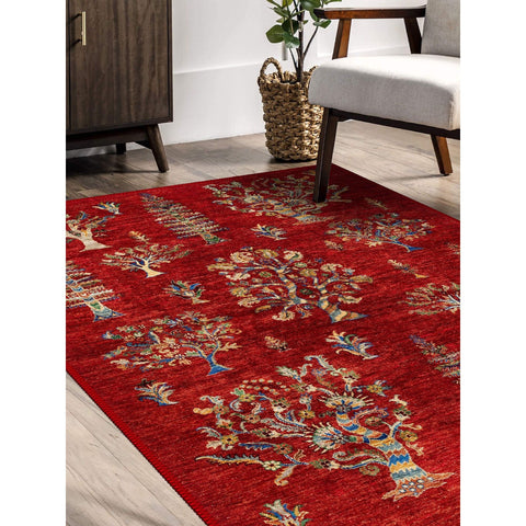 Tree Patterned Red Turkish Kilim Rug