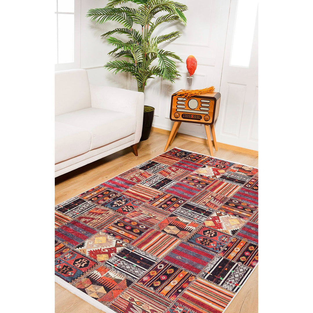 Machine-Washable Rug|Ethnic Patchwork Non-Slip Carpet|Southwestern Pattern Washable Carpet|Decorative Area Rug|Multi-Purpose Anti-Slip Rug