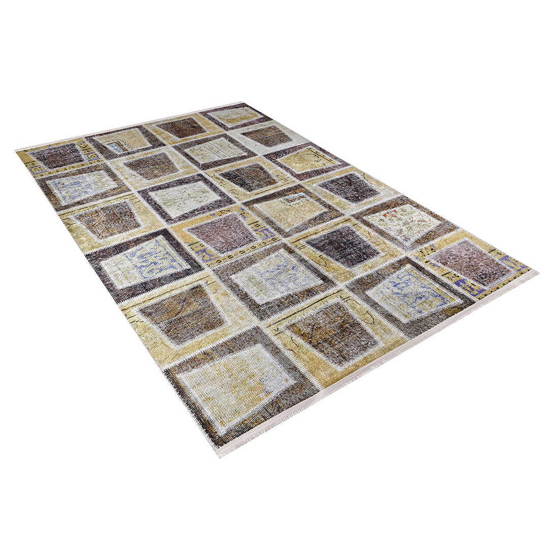 Machine-Washable Rug|Patchwork Non-Slip Carpet|Abstract Farmhouse Style Washable Carpet|Decorative Area Rug|Multi-Purpose Anti-Slip Rug