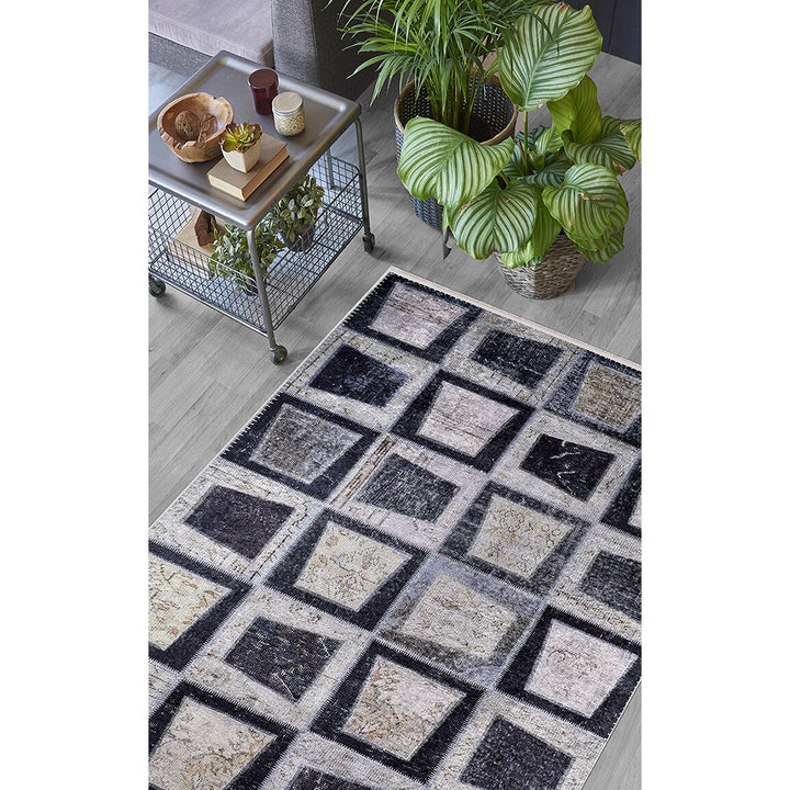 Machine-Washable Rug|Patchwork Non-Slip Carpet|Abstract Farmhouse Style Washable Carpet|Housewarming Area Rug|Multi-Purpose Anti-Slip Rug