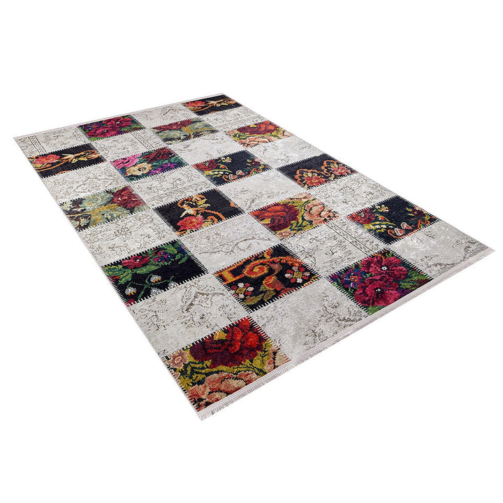 Machine-Washable Rug|Floral Patchwork Non-Slip Carpet|Abstract Farmhouse Washable Carpet|Decorative Area Rug|Multi-Purpose Anti-Slip Rug