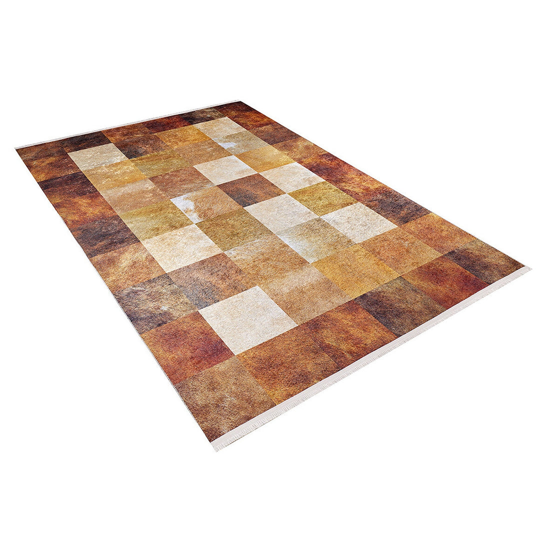 Machine-Washable Rug|Brown Beige Plaid Non-Slip Carpet|Farmhouse Geometric Washable Carpet|Housewarming Area Rug|Multi-Purpose Anti-Slip Rug