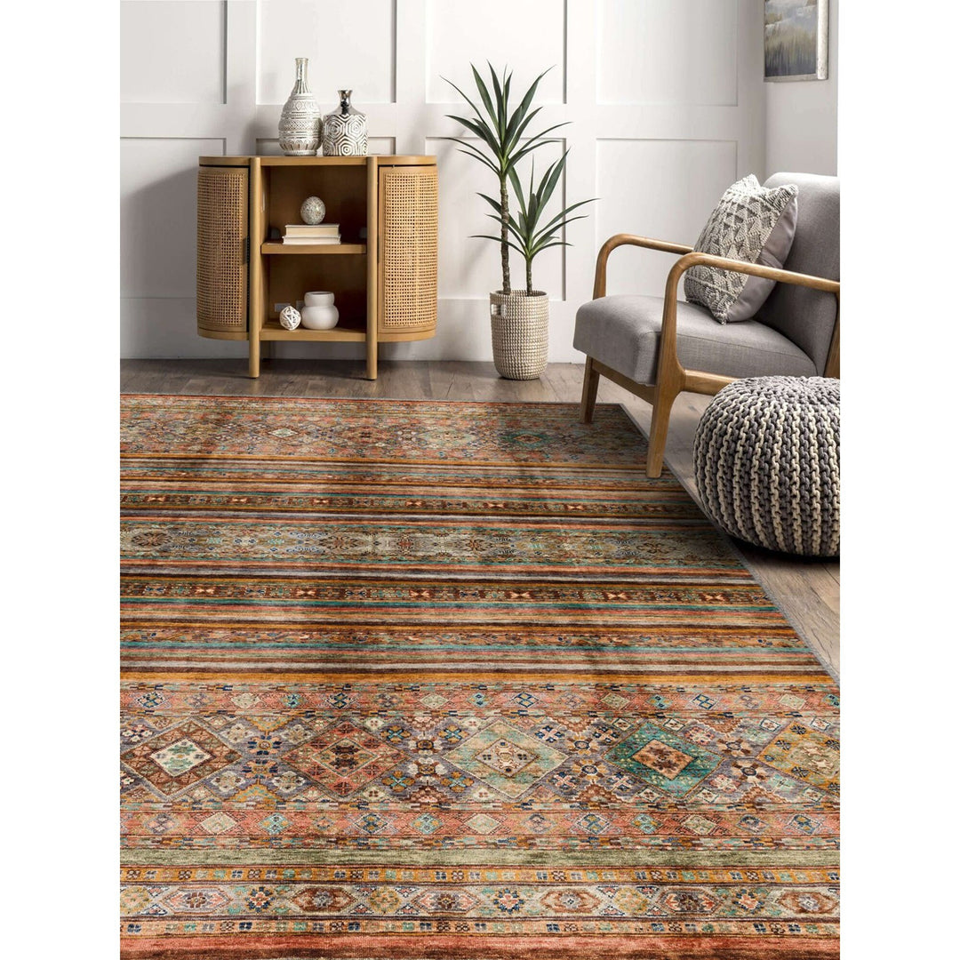 Rustic Worn Looking Brown Kilim Carpet