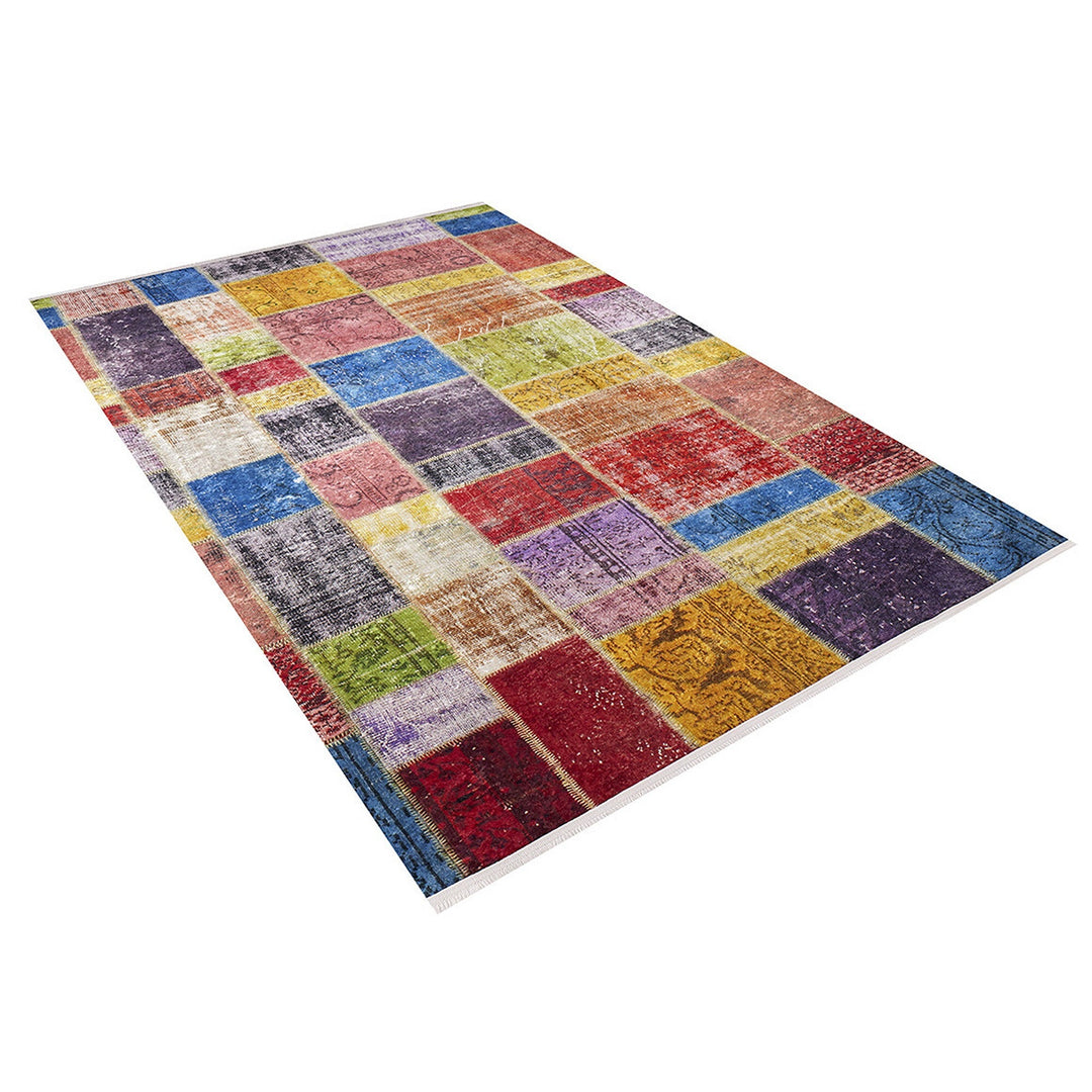 Machine-Washable Rug|Colorful Patchwork Non-Slip Carpet|Farmhouse Style Washable Carpet|Housewarming Area Rug|Multi-Purpose Anti-Slip Rug