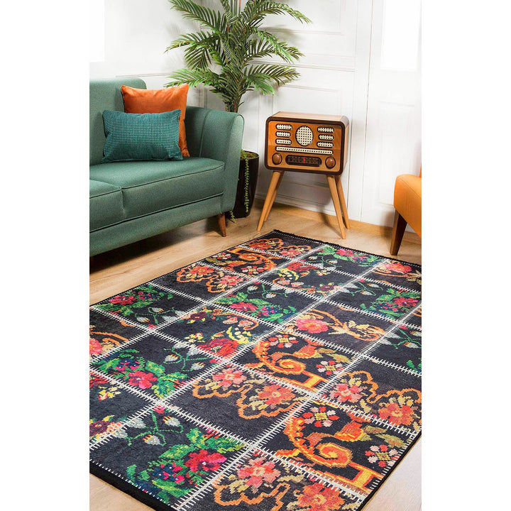 Floral Patchwork Rug|Abstract Machine-Washable Non-Slip Rug|Farmhouse Washable Carpet|Decorative Area Rug|Multi-Purpose Anti-Slip Carpet