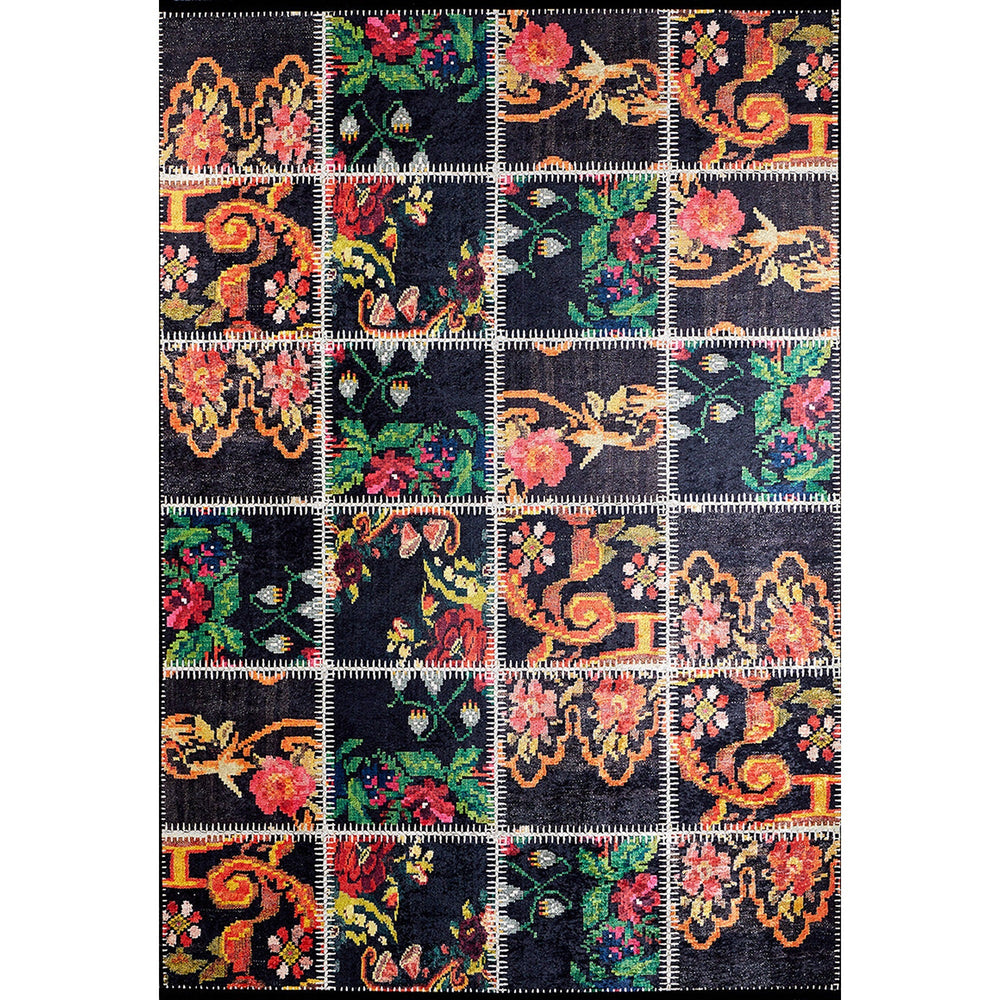 Floral Patchwork Rug|Abstract Machine-Washable Non-Slip Rug|Farmhouse Washable Carpet|Decorative Area Rug|Multi-Purpose Anti-Slip Carpet