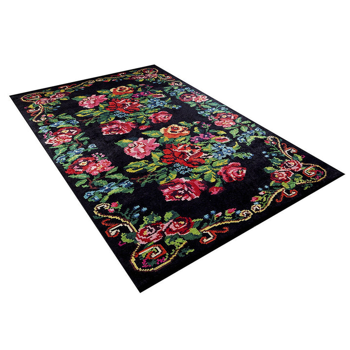 Floral Rug|Machine-Washable Non-Slip Rug|Pink Rose Farmhouse Washable Karabagh Carpet|Decorative Area Rug|Multi-Purpose Anti-Slip Carpet