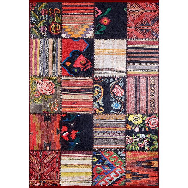 Patchwork Rug|Abstract Machine-Washable Non-Slip Rug|Colorful Farmhouse Washable Carpet|Decorative Area Rug|Multi-Purpose Anti-Slip Carpet