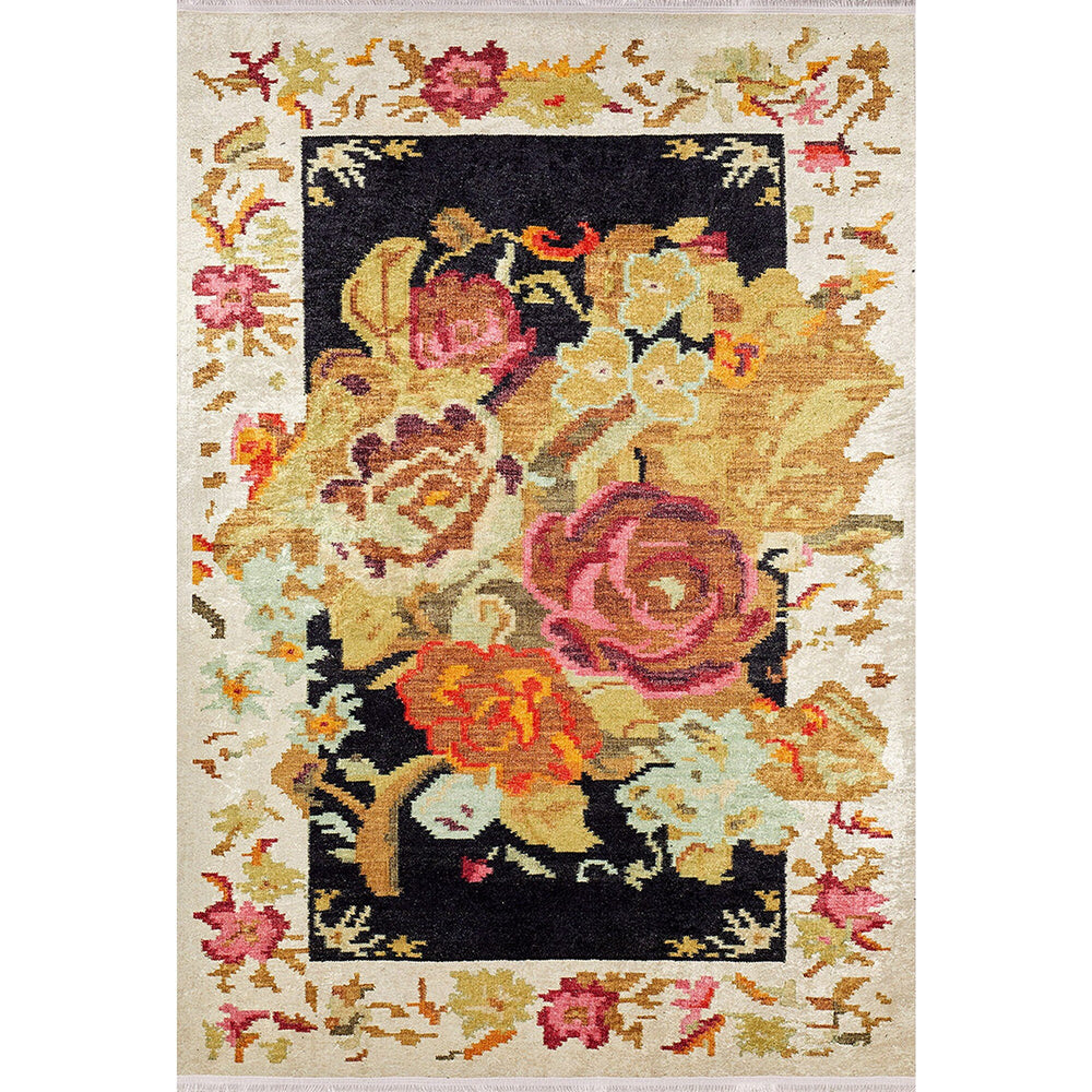 Floral Karabagh Rug|Machine-Washable Non-Slip Rug|Pink Rose Farmhouse Washable Carpet|Decorative Area Rug|Multi-Purpose Anti-Slip Rug