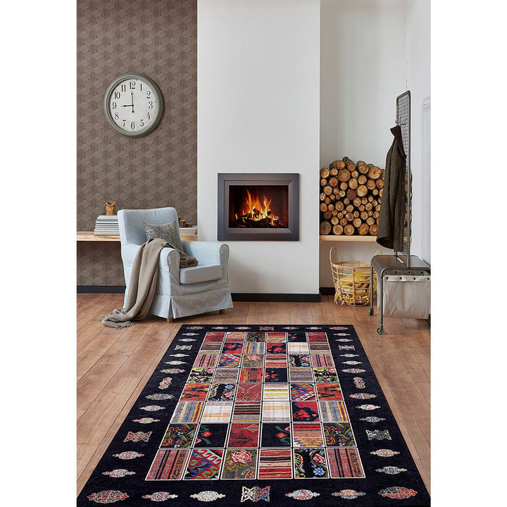 Patchwork Style Rug|Machine-Washable Non-Slip Carpet|Colorful Ethnic Design Washable Carpet|Decorative Area Rug|Multi-Purpose Anti-Slip Rug