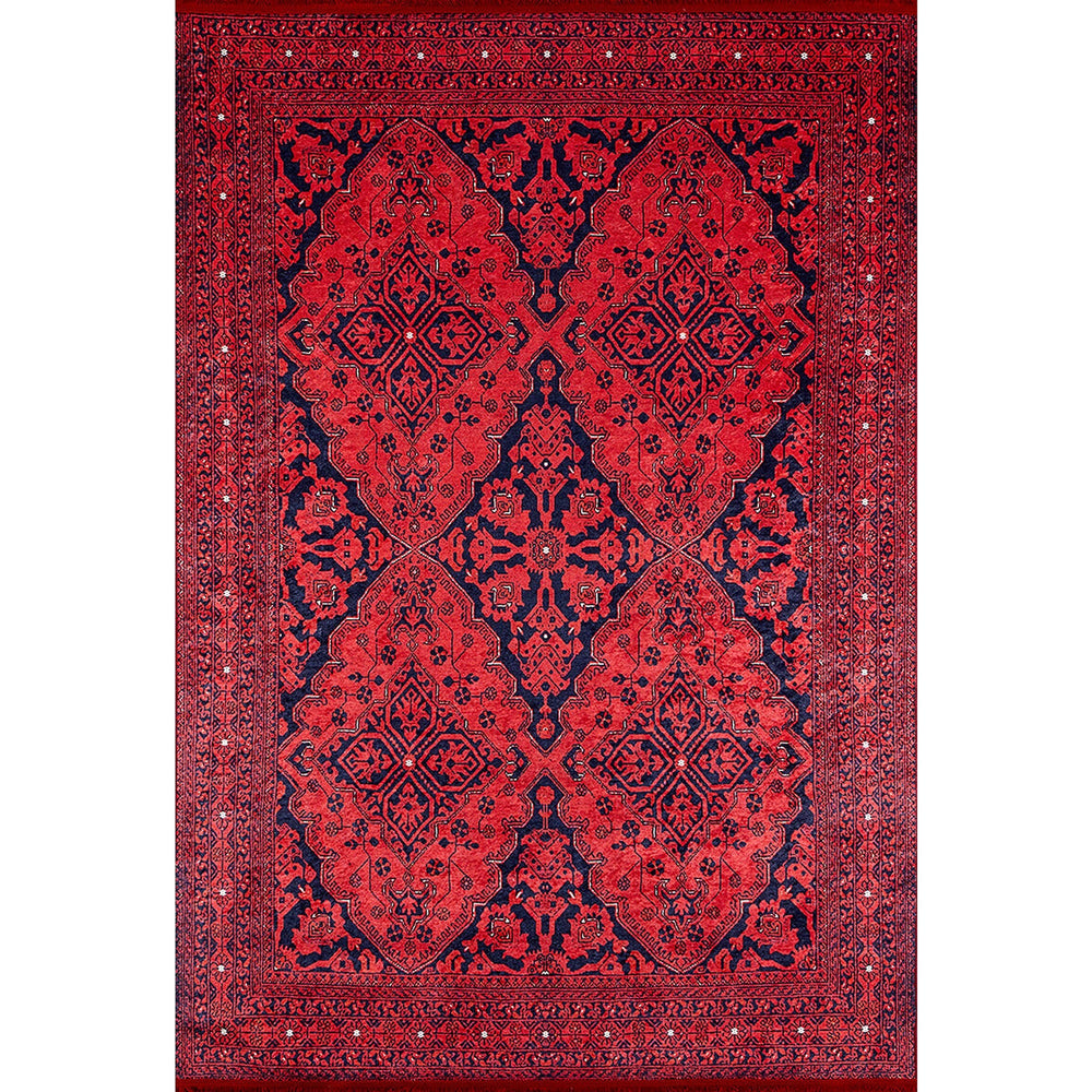 Red Ethnic Rug|Farmhouse Style Machine-Washable Non-Slip Rug|Oriental Washable Carpet|Decorative Area Rug|Multi-Purpose Anti-Slip Carpet