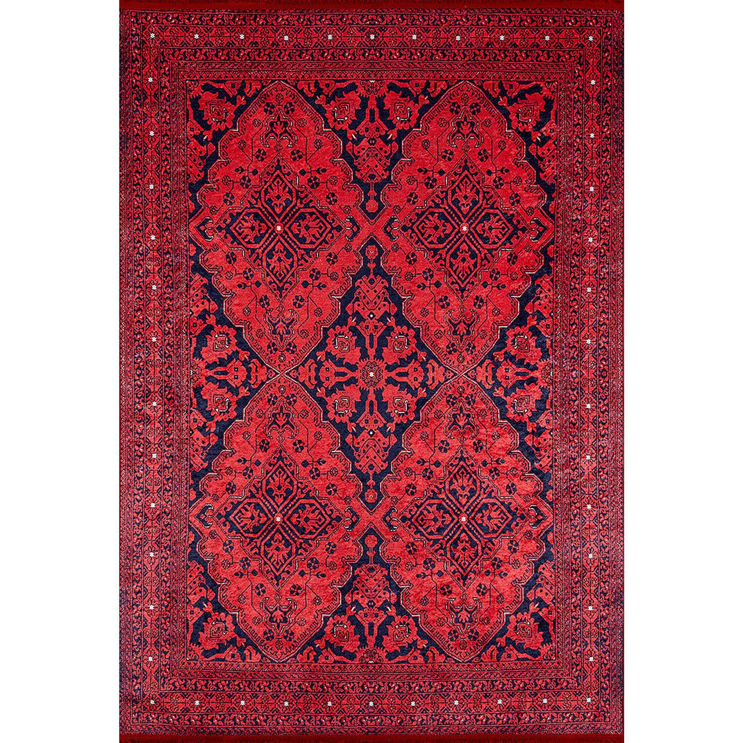 Red Ethnic Rug|Farmhouse Style Machine-Washable Non-Slip Rug|Oriental Washable Carpet|Decorative Area Rug|Multi-Purpose Anti-Slip Carpet