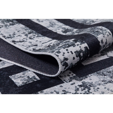 Geometric Rug|Anthracite Bordered Gray Rug|Modern Non-Slip Carpet|Farmhouse Washable Carpet|Decorative Area Rug|Multi-Purpose Anti-Slip Rug