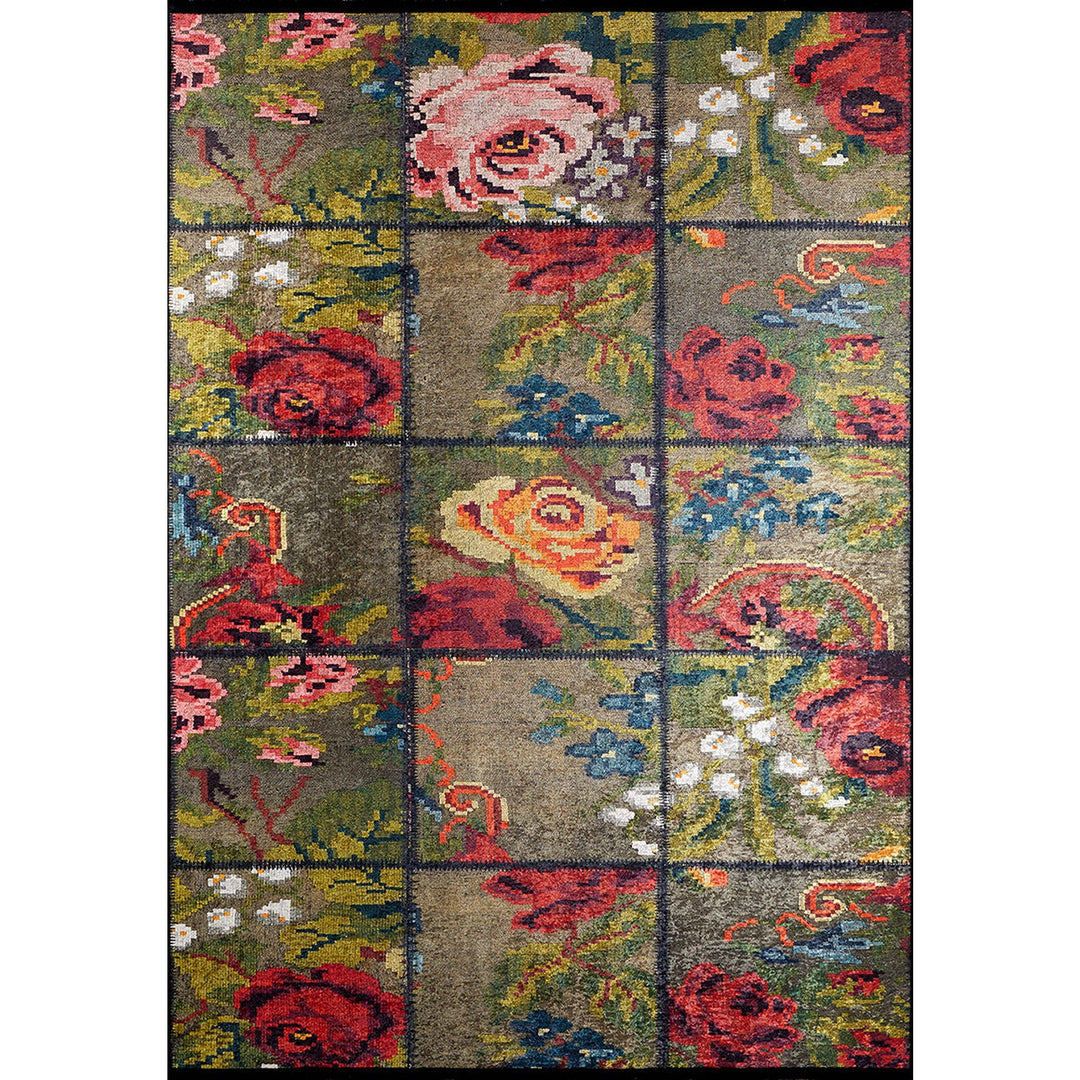 Floral Patchwork Rug|Abstract Machine-Washable Non-Slip Rug|Farmhouse Style Carpet|Decorative Area Rug|Multi-Purpose Anti-Slip Floral Carpet