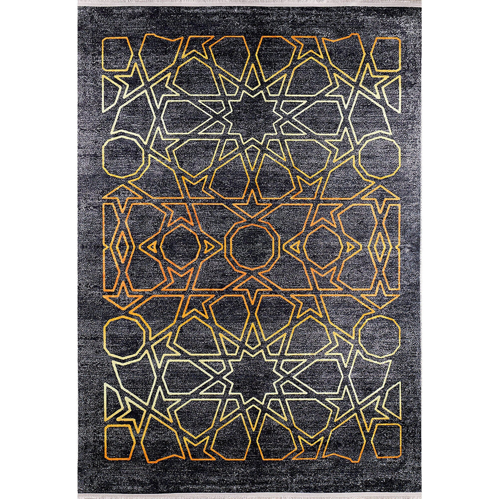 Geometric Rug|Machine-Washable Non-Slip Rug|Anthracite Gold Color Washable Carpet|Modern Decorative Area Rug|Multi-Purpose Anti-Slip Carpet