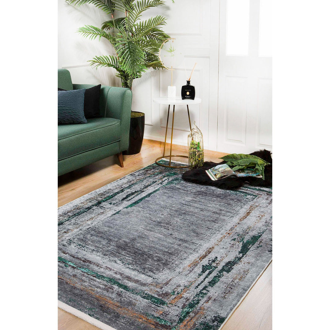 Abstract Design Rug|Machine-Washable Non-Slip Rug|Gray Green Degrade Washable Carpet|Decorative Area Rug|Multi-Purpose Anti-Slip Carpet