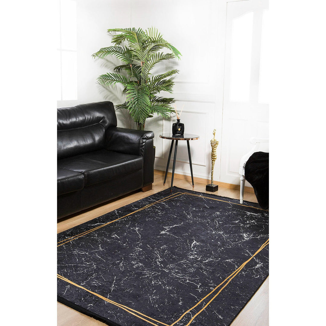 Marble Pattern Rug|Machine-Washable Rug|Gold Bordered Non-Slip Rug|Marble Washable Carpet|Decorative Area Rug|Multi-Purpose Anti-Slip Rug