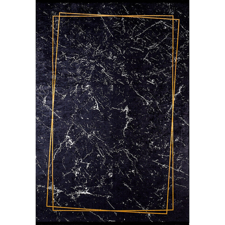 Marble Pattern Rug|Machine-Washable Rug|Gold Bordered Non-Slip Rug|Marble Washable Carpet|Decorative Area Rug|Multi-Purpose Anti-Slip Rug