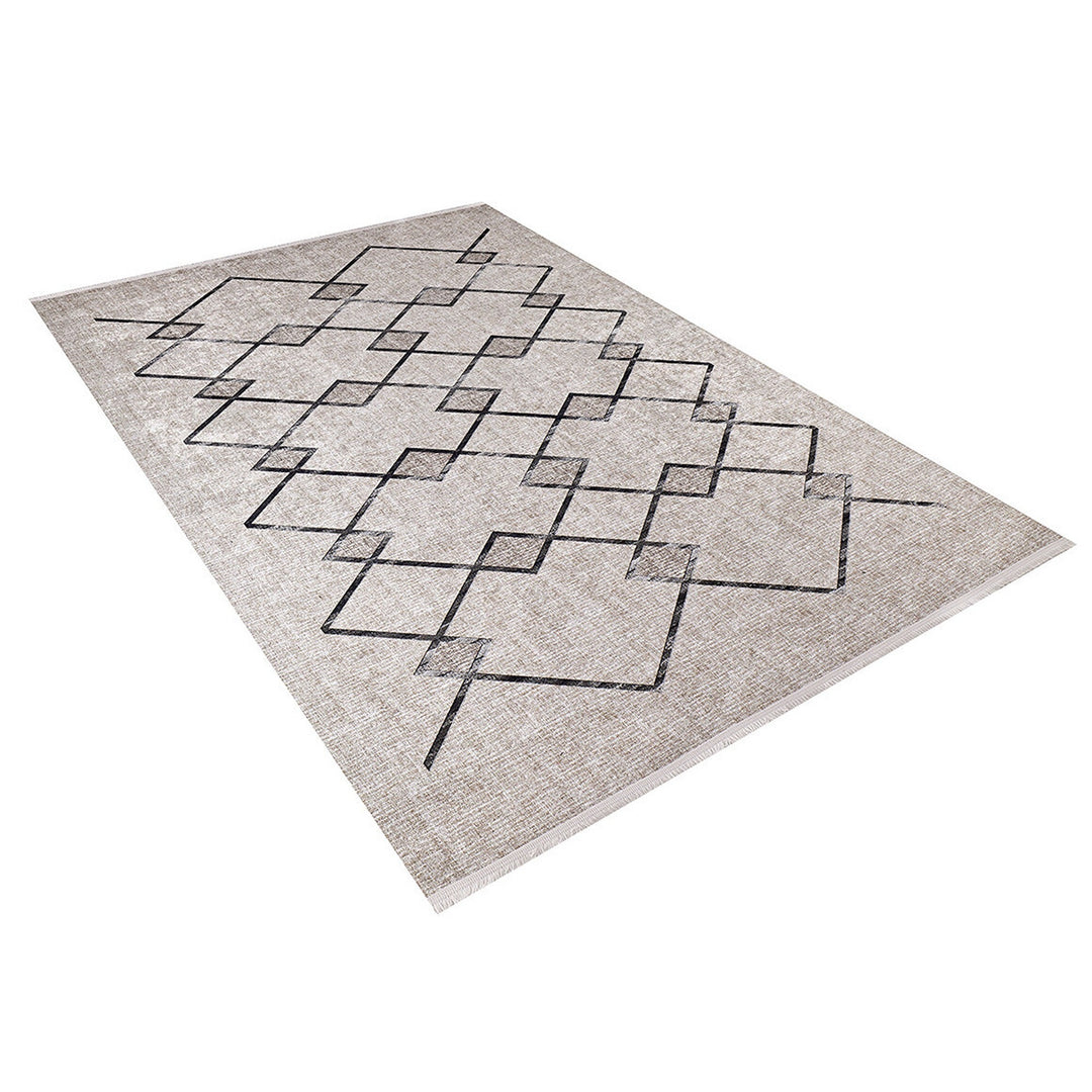 Diamond Pattern Rug|Machine-Washable Non-Slip Rug|Beige Brown Geometric Washable Carpet|Farmhouse Area Rug|Multi-Purpose Anti-Slip Carpet