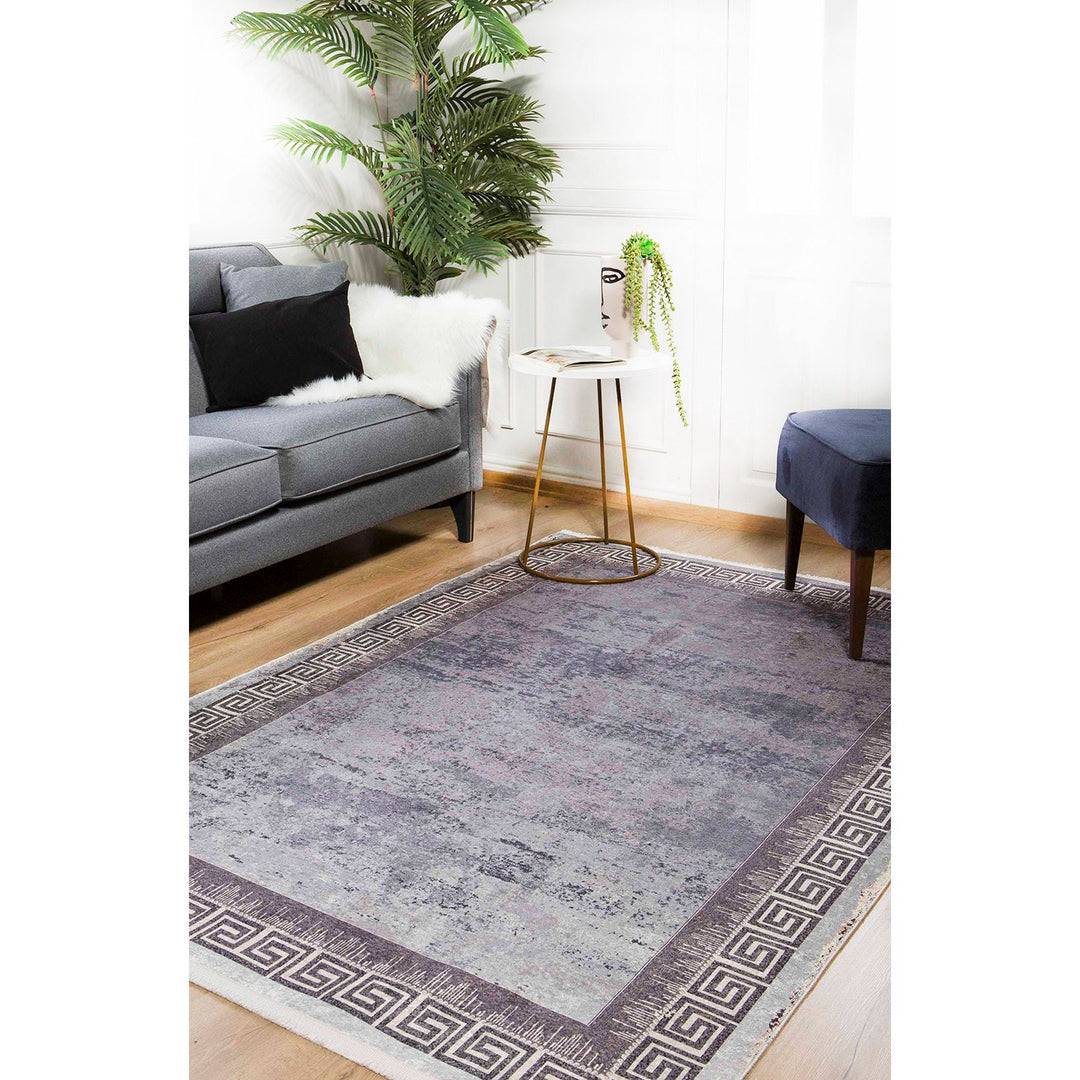 Greek Key Rug|Machine-Washable Rug|Bordered Brown Beige Non-Slip Carpet|Washable Floor Carpet|Decorative Rug|Multi-Purpose Anti-Slip Rug