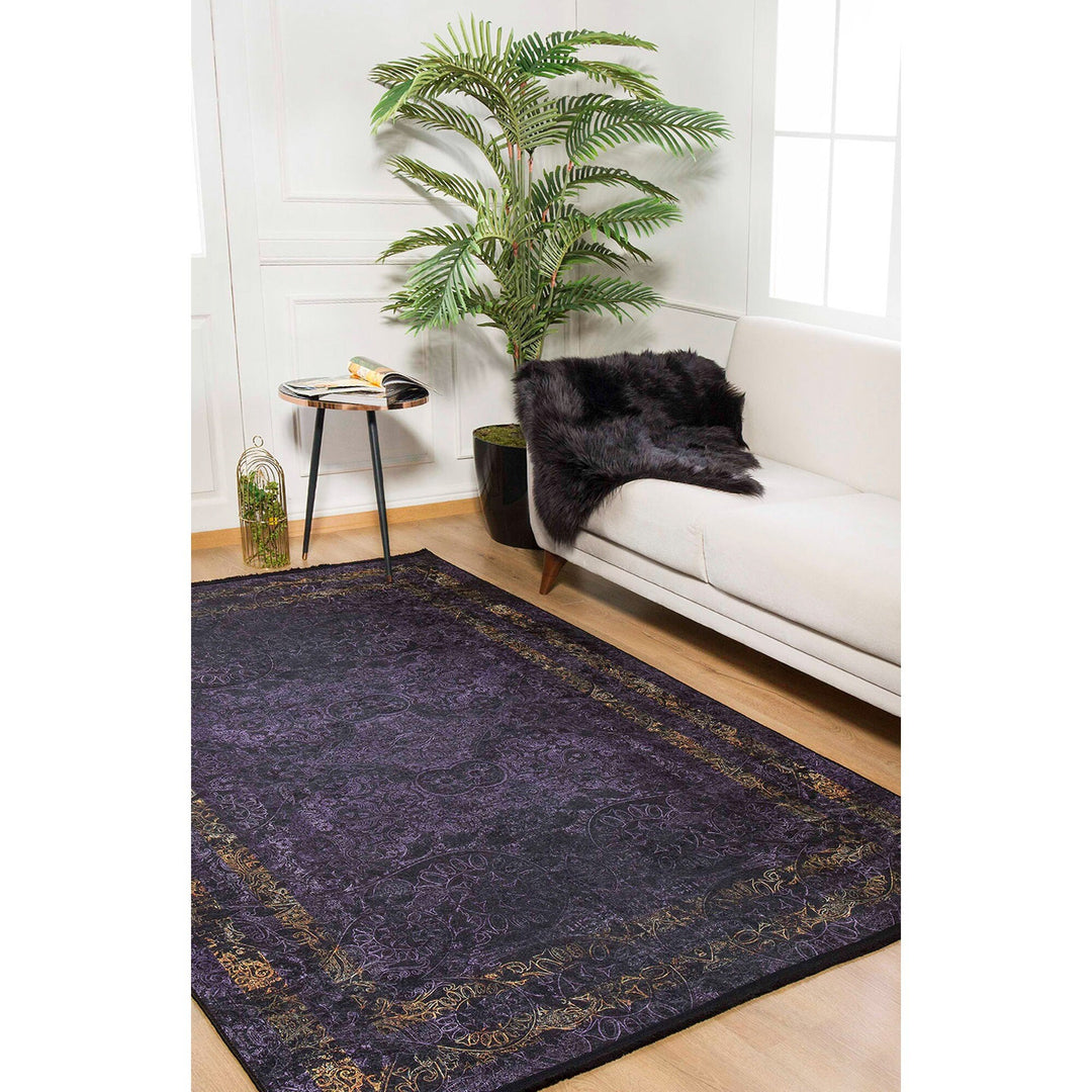 Purple Floor Rug|Machine-Washable Non-Slip Rug|Boho Style Living Room Carpet|Housewarming Area Rug|Decorative Multi-Purpose Anti-Slip Carpet