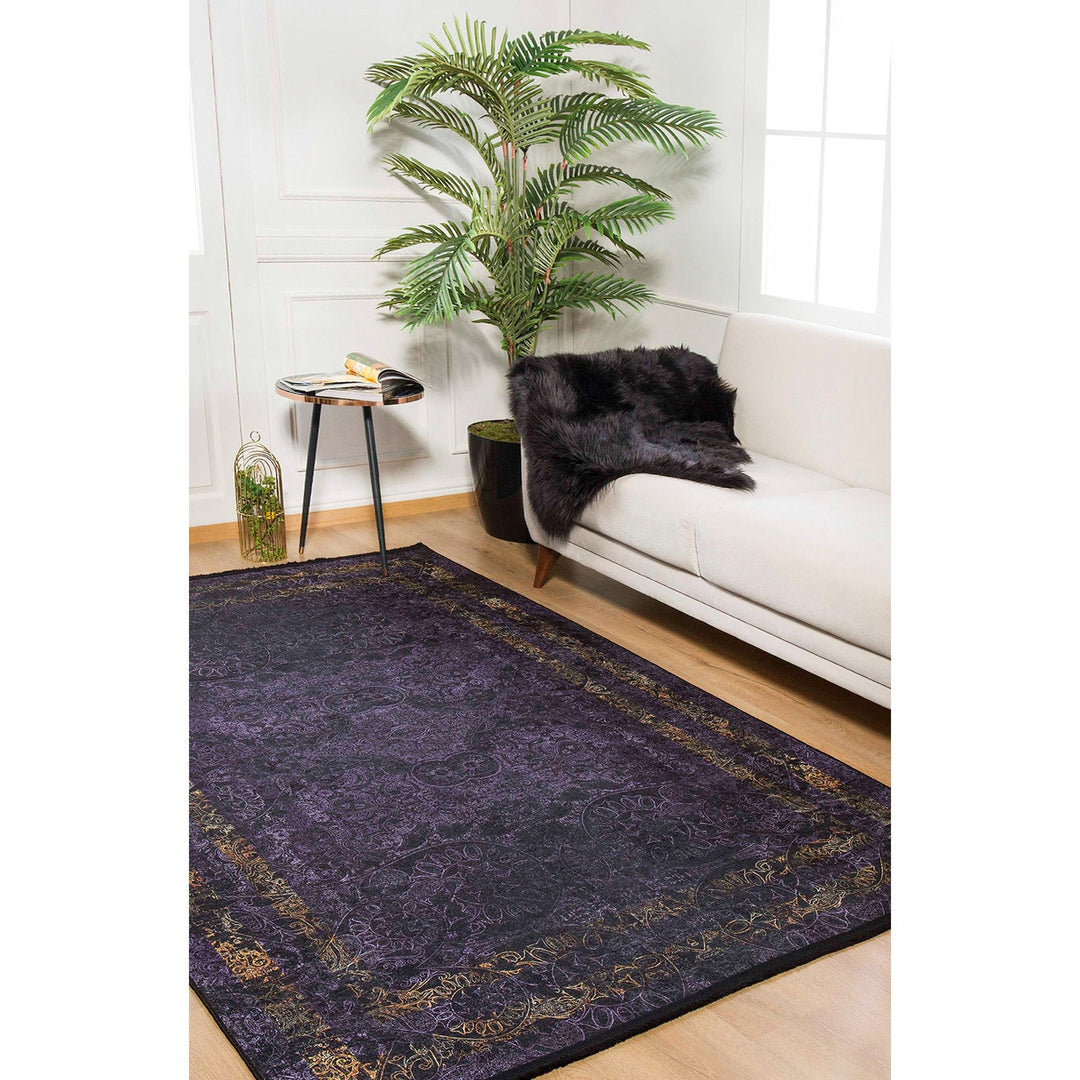 Purple Floor Rug|Machine-Washable Non-Slip Rug|Boho Style Living Room Carpet|Housewarming Area Rug|Decorative Multi-Purpose Anti-Slip Carpet