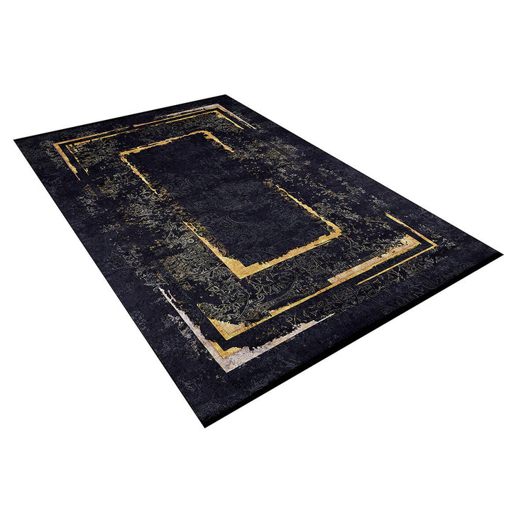 Black Gold Rug|Machine-Washable Non-Slip Rug|Abstract Design Carpet|Housewarming Worn Looking Boho Area Rug|Multi-Purpose Anti-Slip Carpet