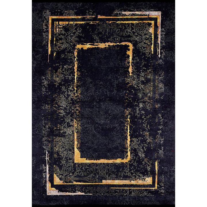 Black Gold Rug|Machine-Washable Non-Slip Rug|Abstract Design Carpet|Housewarming Worn Looking Boho Area Rug|Multi-Purpose Anti-Slip Carpet