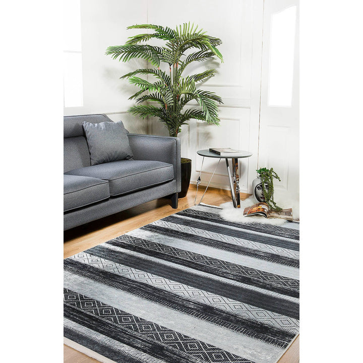 Striped Design Rug|Machine-Washable Non-Slip Rug|Gray Beige Small Diamond Washable Carpet|Decorative Area Rug|Multi-Purpose Anti-Slip Carpet