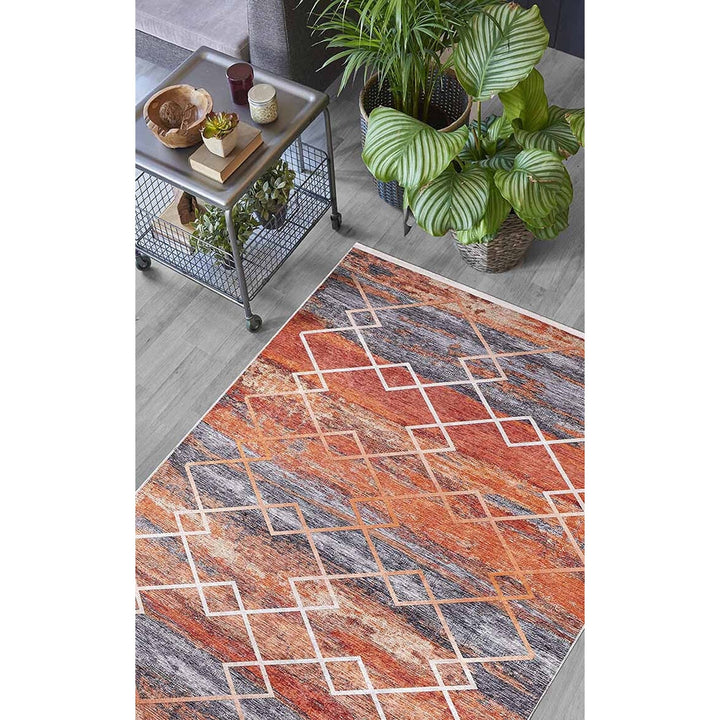 Diamond Pattern Rug|Machine-Washable Non-Slip Rug|Orange Gray Transition Washable Carpet|Decorative Area Rug|Multi-Purpose Anti-Slip Carpet