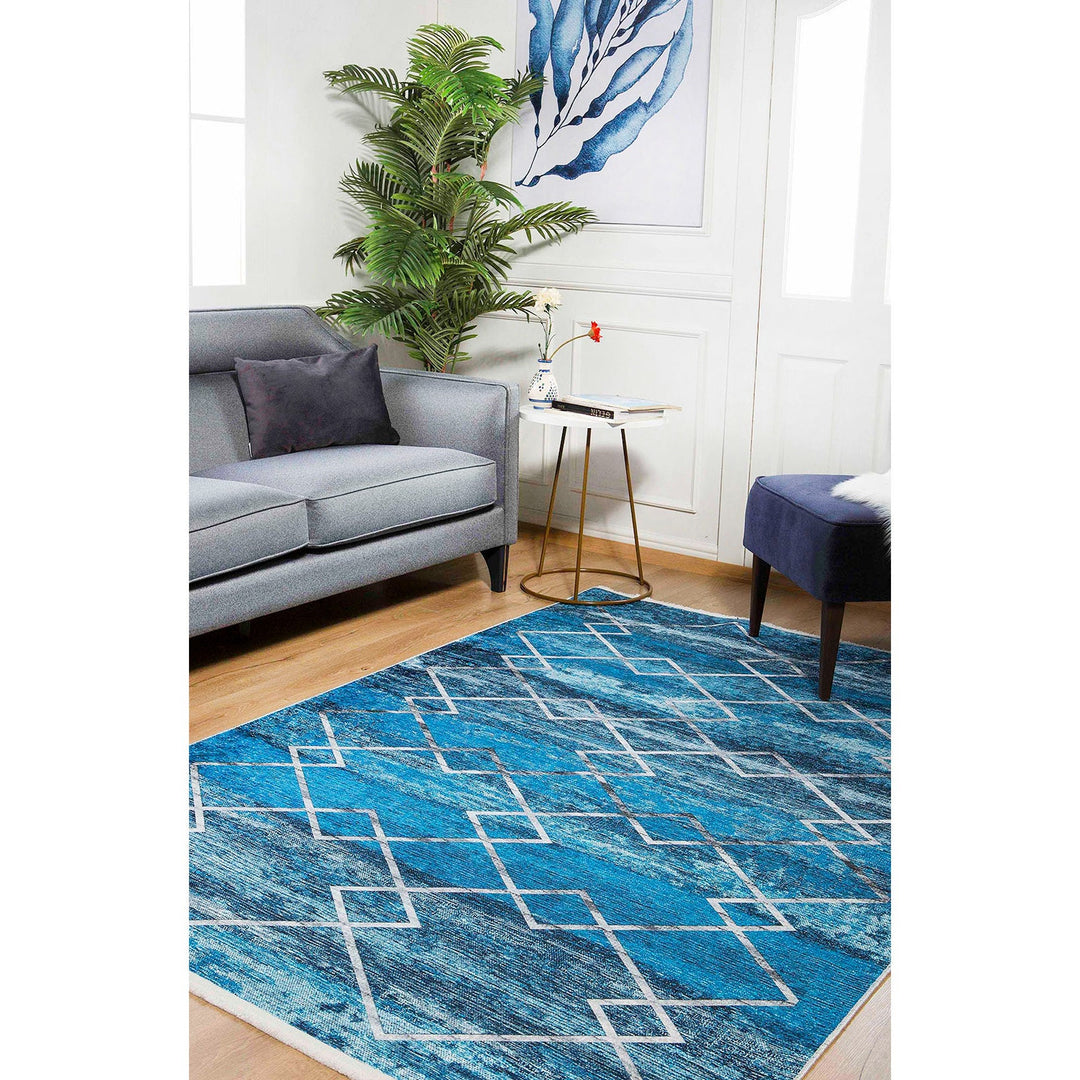 Diamond Pattern Rug|Machine-Washable Non-Slip Rug|Blue Gray Abstract Washable Carpet|Decorative Area Rug|Multi-Purpose Anti-Slip Carpet