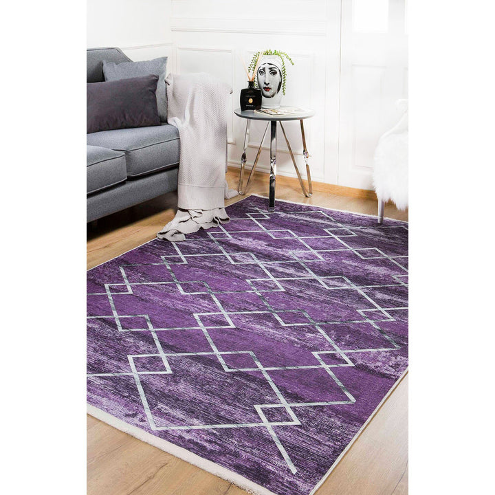 Diamond Pattern Rug|Machine-Washable Non-Slip Rug|Purple Gray Abstract Washable Carpet|Decorative Area Rug|Multi-Purpose Anti-Slip Carpet