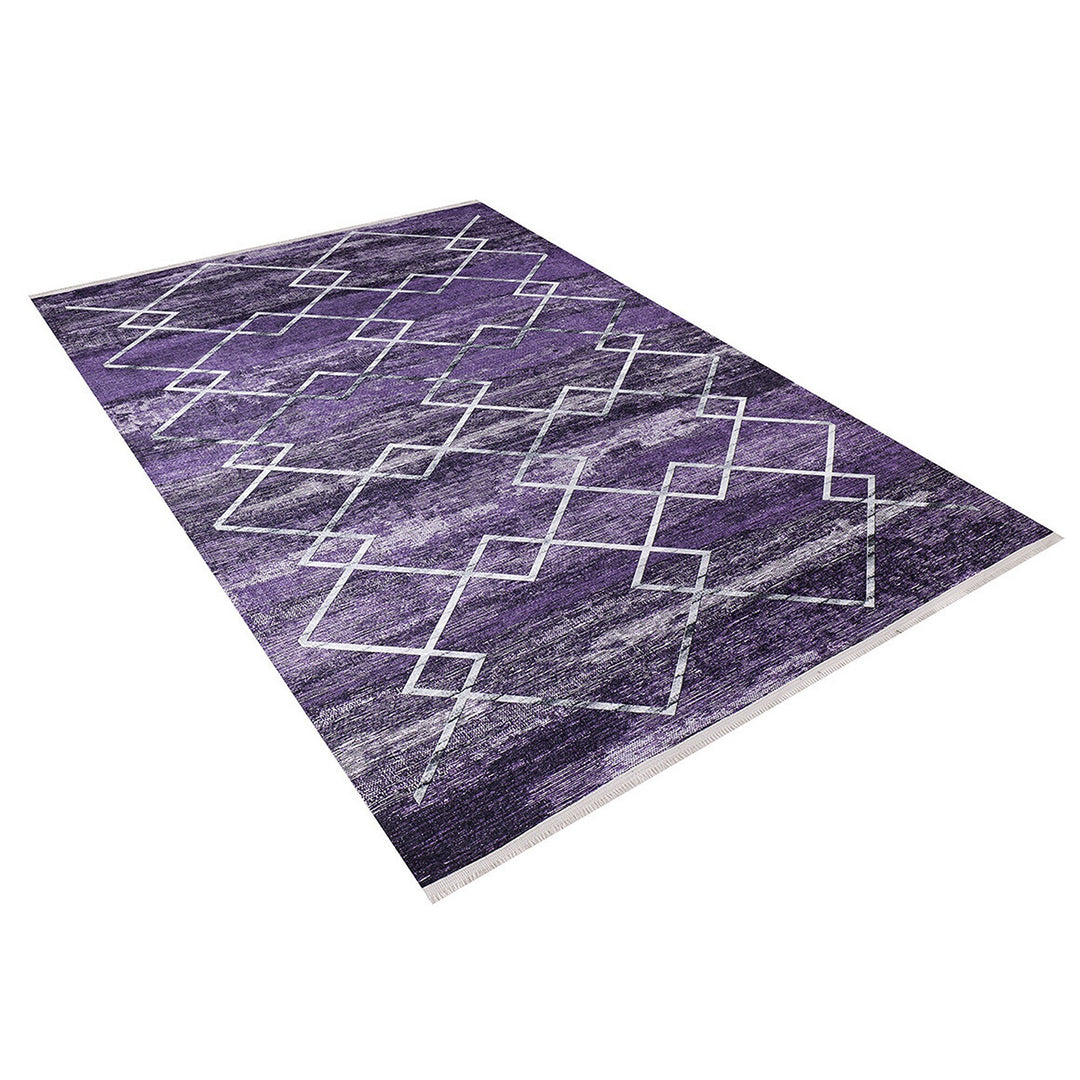 Diamond Pattern Rug|Machine-Washable Non-Slip Rug|Purple Gray Abstract Washable Carpet|Decorative Area Rug|Multi-Purpose Anti-Slip Carpet