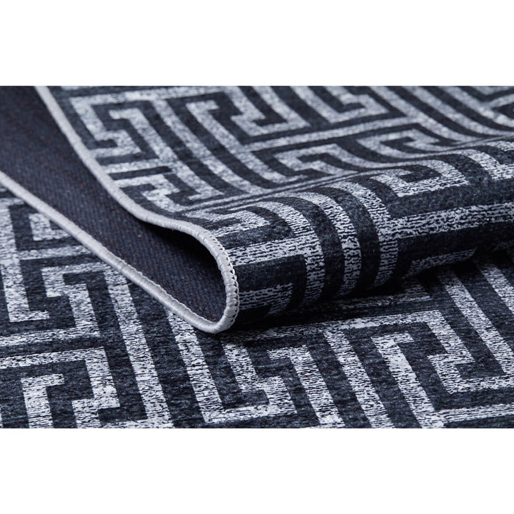 Greek Key Rug|Machine-Washable Rug|Black Gray Geometric Non-Slip Carpet|Washable Floor Carpet|Decorative Multi-Purpose Anti-Slip Area Rug