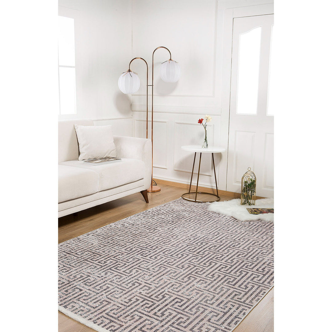 Greek Key Rug|Machine-Washable Rug|Beige Gray Geometric Non-Slip Carpet|Washable Floor Carpet|Decorative Multi-Purpose Anti-Slip Area Rug