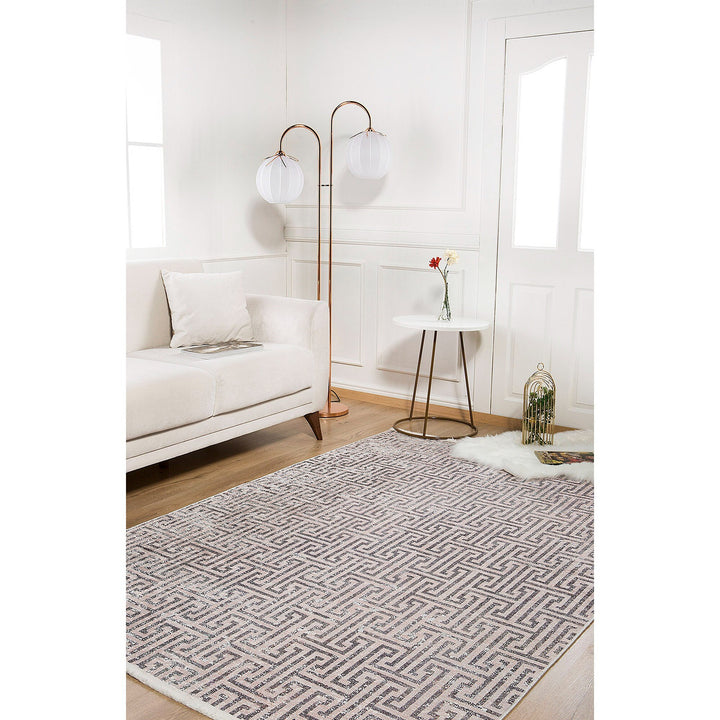 Greek Key Rug|Machine-Washable Rug|Beige Gray Geometric Non-Slip Carpet|Washable Floor Carpet|Decorative Multi-Purpose Anti-Slip Area Rug