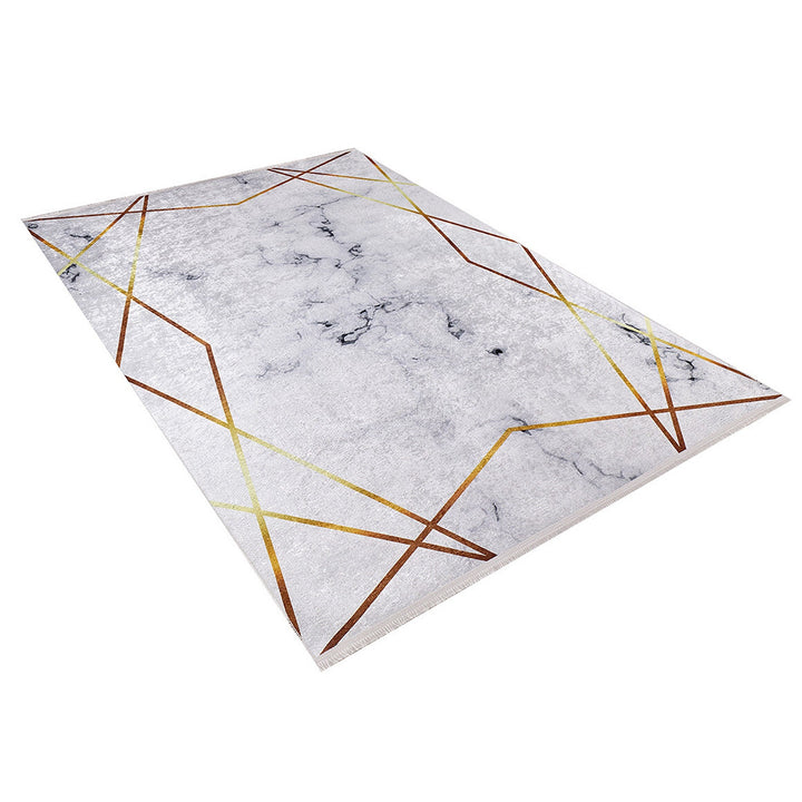 Marble Pattern Rug|Machine-Washable Gold Detailed Non-Slip Carpet|Geometric Washable Carpet|Decorative Area Rug|Multi-Purpose Anti-Slip Rug