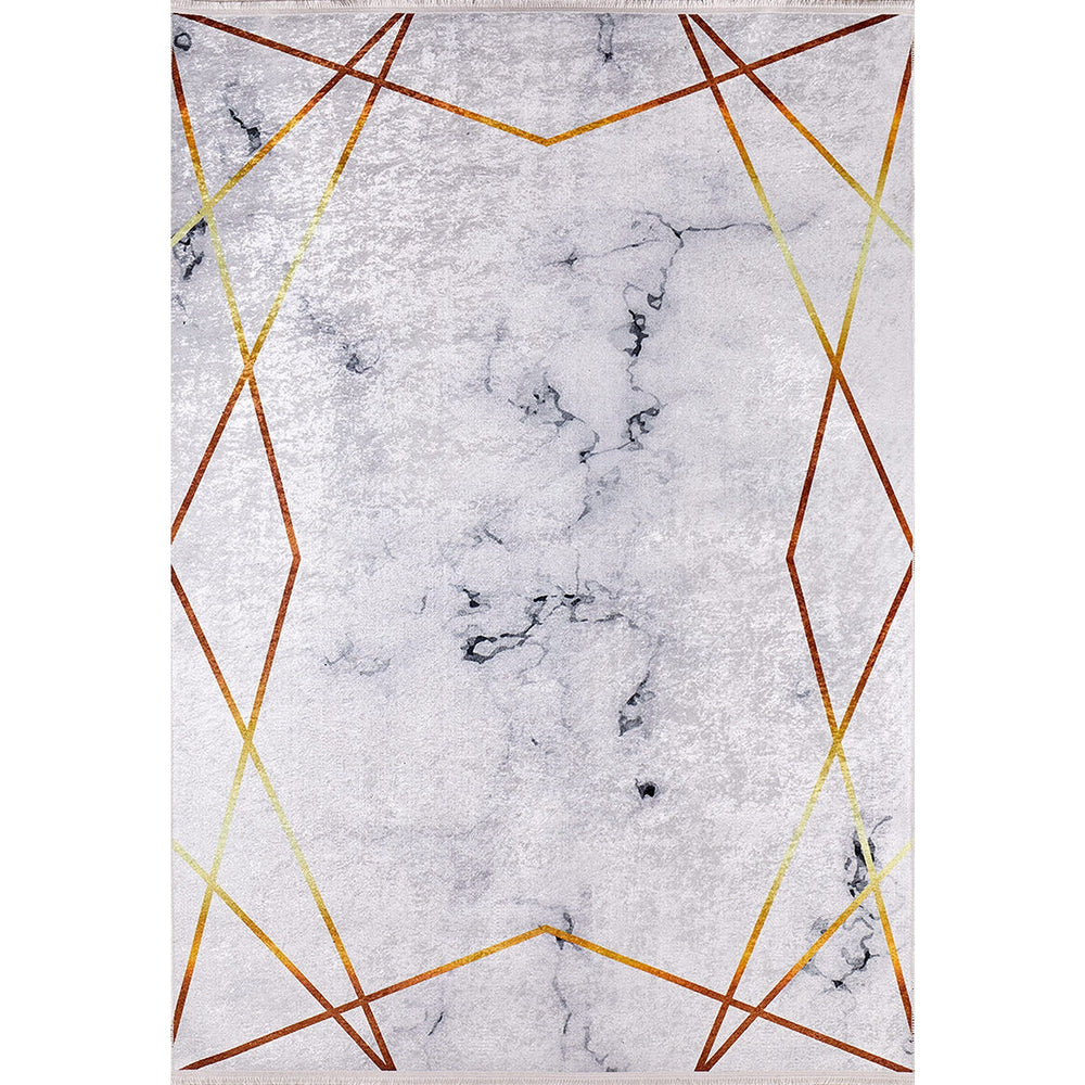 Marble Pattern Rug|Machine-Washable Gold Detailed Non-Slip Carpet|Geometric Washable Carpet|Decorative Area Rug|Multi-Purpose Anti-Slip Rug