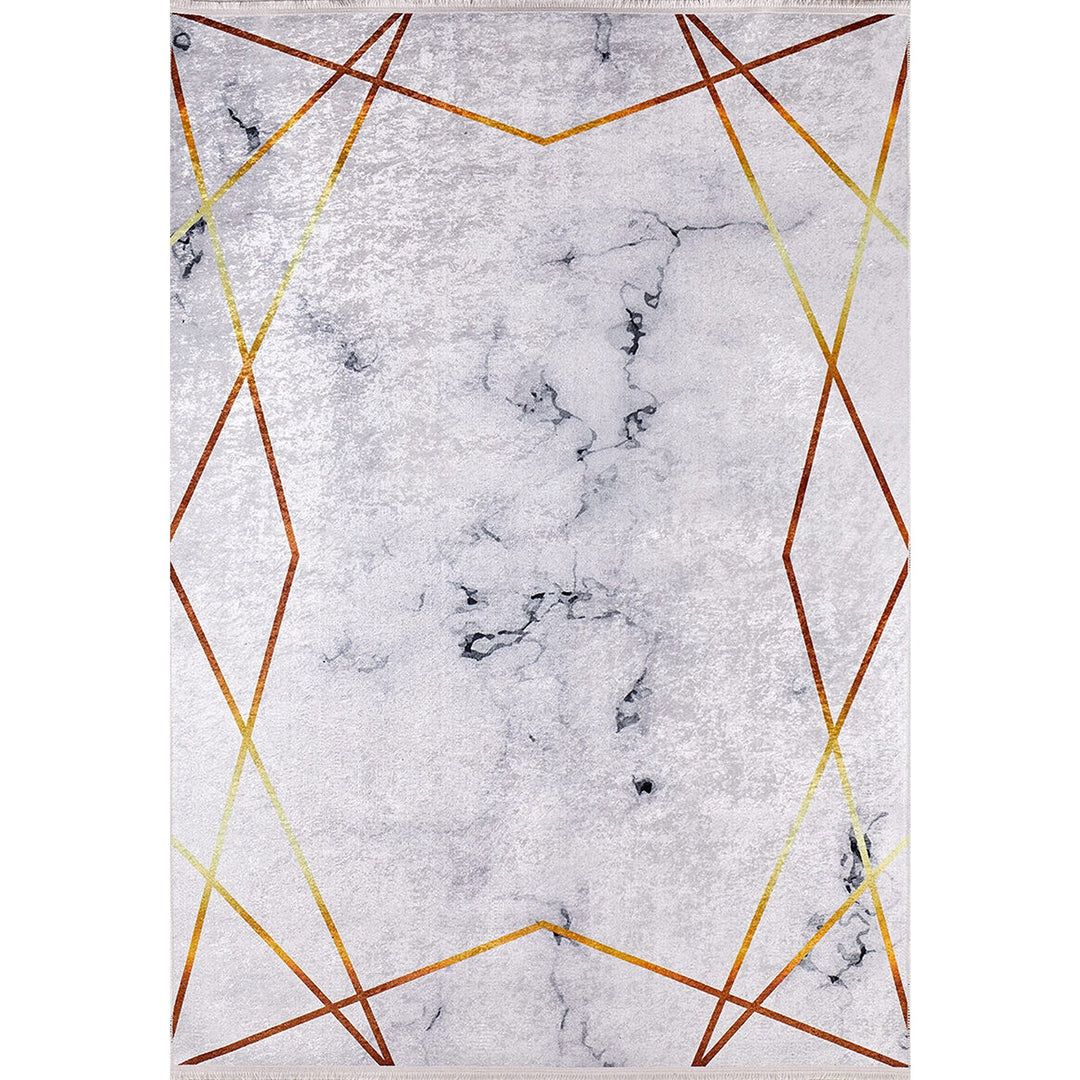 Marble Pattern Rug|Machine-Washable Gold Detailed Non-Slip Carpet|Geometric Washable Carpet|Decorative Area Rug|Multi-Purpose Anti-Slip Rug