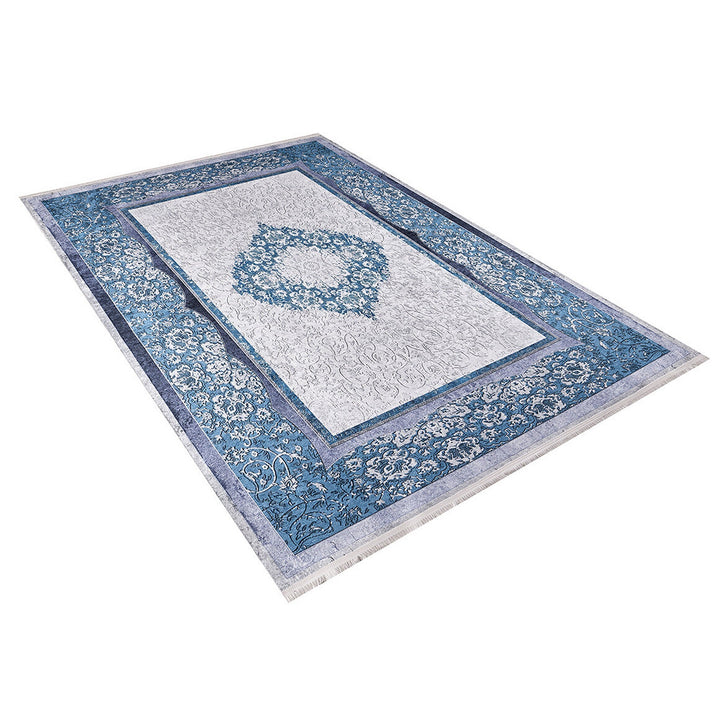 Avantgarde Rug|Machine-Washable Non-Slip Rug|Blue Beige Color Geometric Washable Carpet|Decorative Area Rug|Multi-Purpose Anti-Slip Carpet