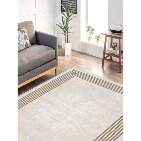 Geometric Brown Bordered Beige Rug