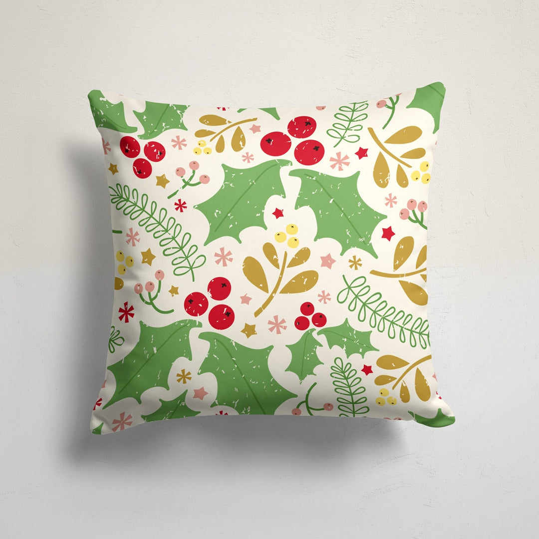 Winter Trend Pillow Cover|Red Berries Cushion Case|Decorative Christmas Pillow Case|Xmas Throw Pillowtop|Green Leaves Print Cushion Cover